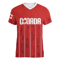 Custom Canada Rugby 2026 Women V-Neck T-Shirt Maple Leaf Striped Line Style