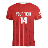 Custom Canada Rugby 2026 Women V-Neck T-Shirt Maple Leaf Striped Line Style