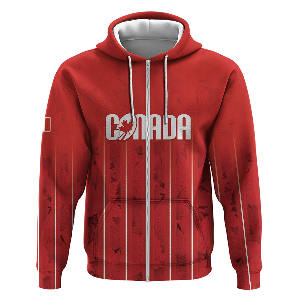 Custom Canada Rugby 2026 Zip Hoodie Maple Leaf Striped Line Style