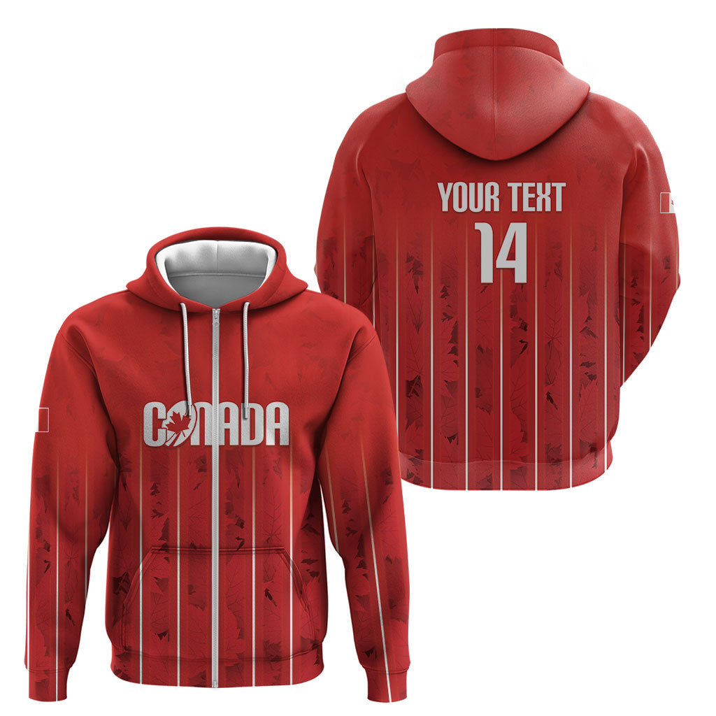 Custom Canada Rugby 2026 Zip Hoodie Maple Leaf Striped Line Style