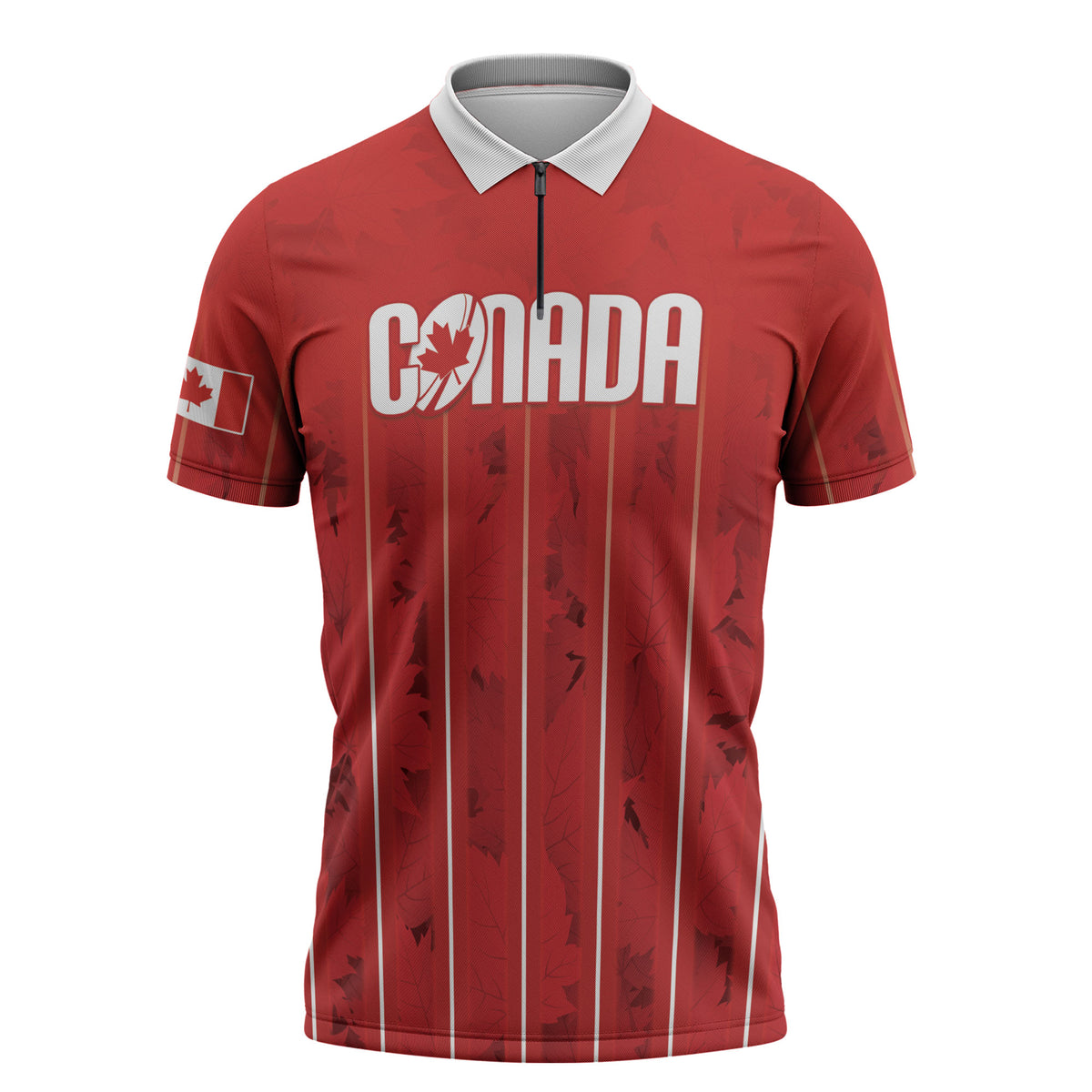 Custom Canada Rugby 2026 Zipper Polo Shirt Maple Leaf Striped Line Style