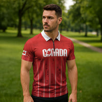 Custom Canada Rugby 2026 Zipper Polo Shirt Maple Leaf Striped Line Style
