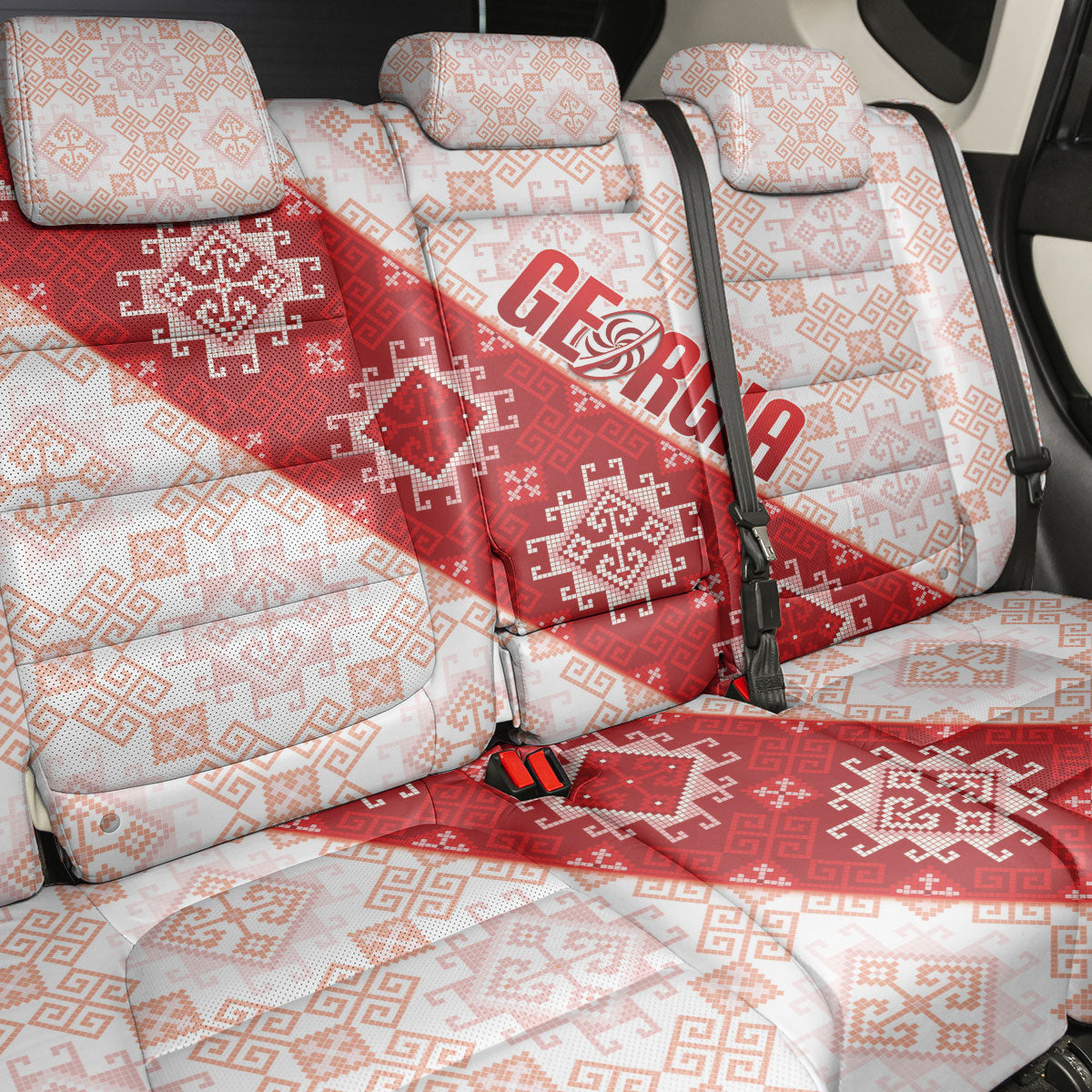 Georgia Rugby 2026 Back Car Seat Cover Georgian Folk Pattern