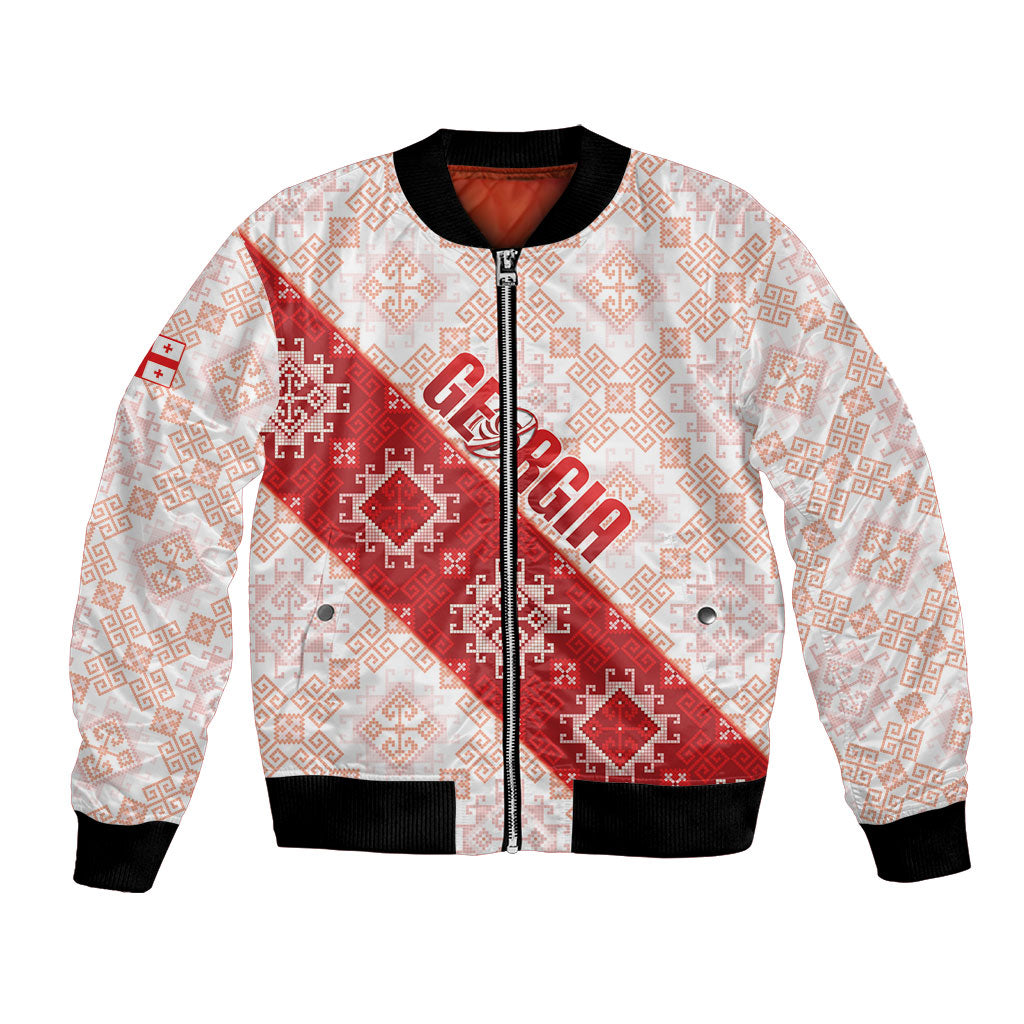 Custom Georgia Rugby 2026 Bomber Jacket Georgian Folk Pattern