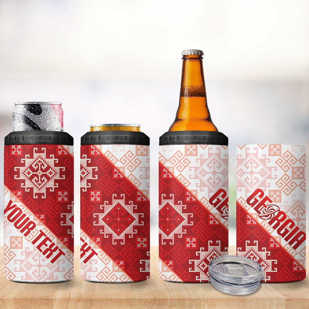 Custom Georgia Rugby 2026 4 in 1 Can Cooler Tumbler Georgian Folk Pattern