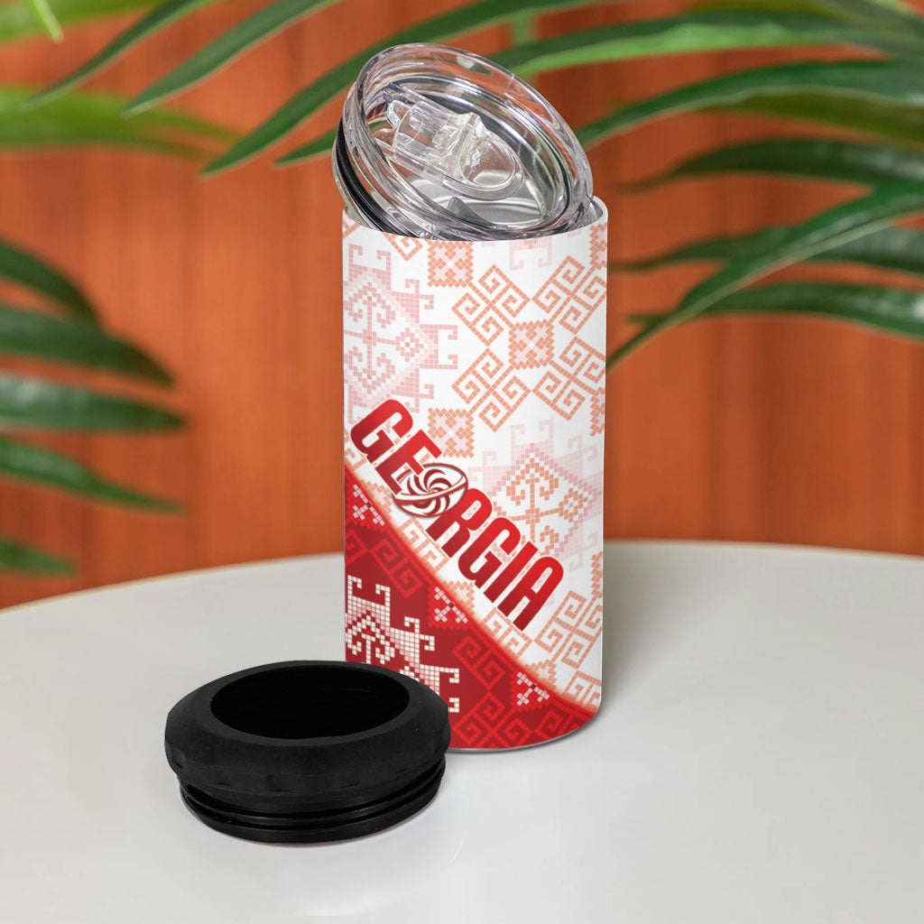 Custom Georgia Rugby 2026 4 in 1 Can Cooler Tumbler Georgian Folk Pattern