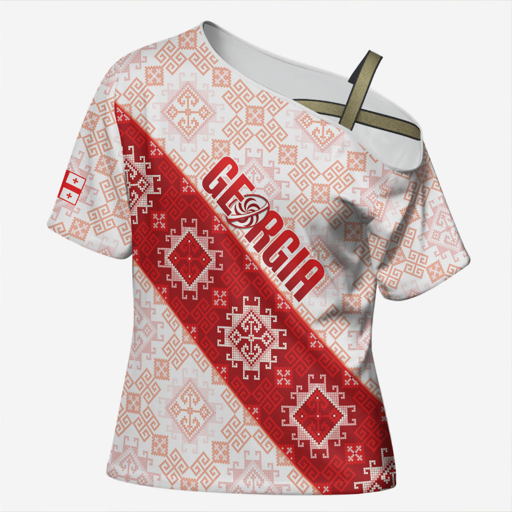 Custom Georgia Rugby 2026 Cross Shoulder Shirt Georgian Folk Pattern
