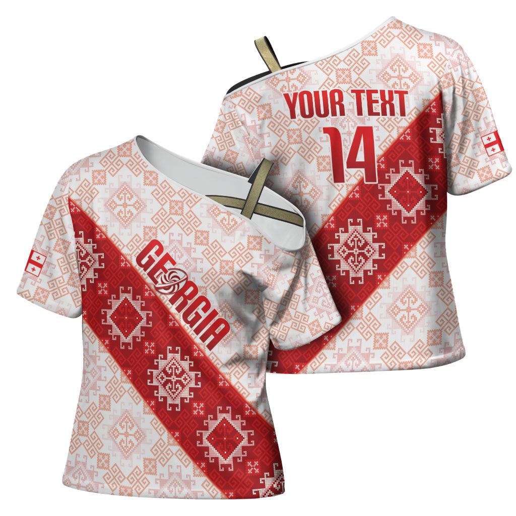 Custom Georgia Rugby 2026 Cross Shoulder Shirt Georgian Folk Pattern