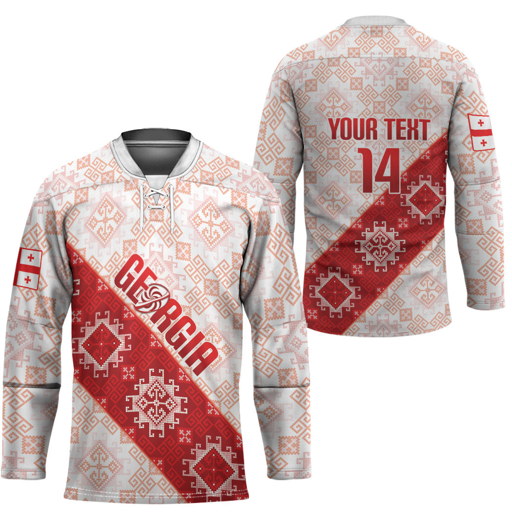 Custom Georgia Rugby 2026 Hockey Jersey Georgian Folk Pattern