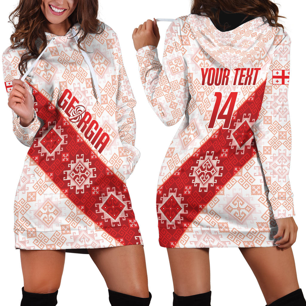 Custom Georgia Rugby 2026 Hoodie Dress Georgian Folk Pattern