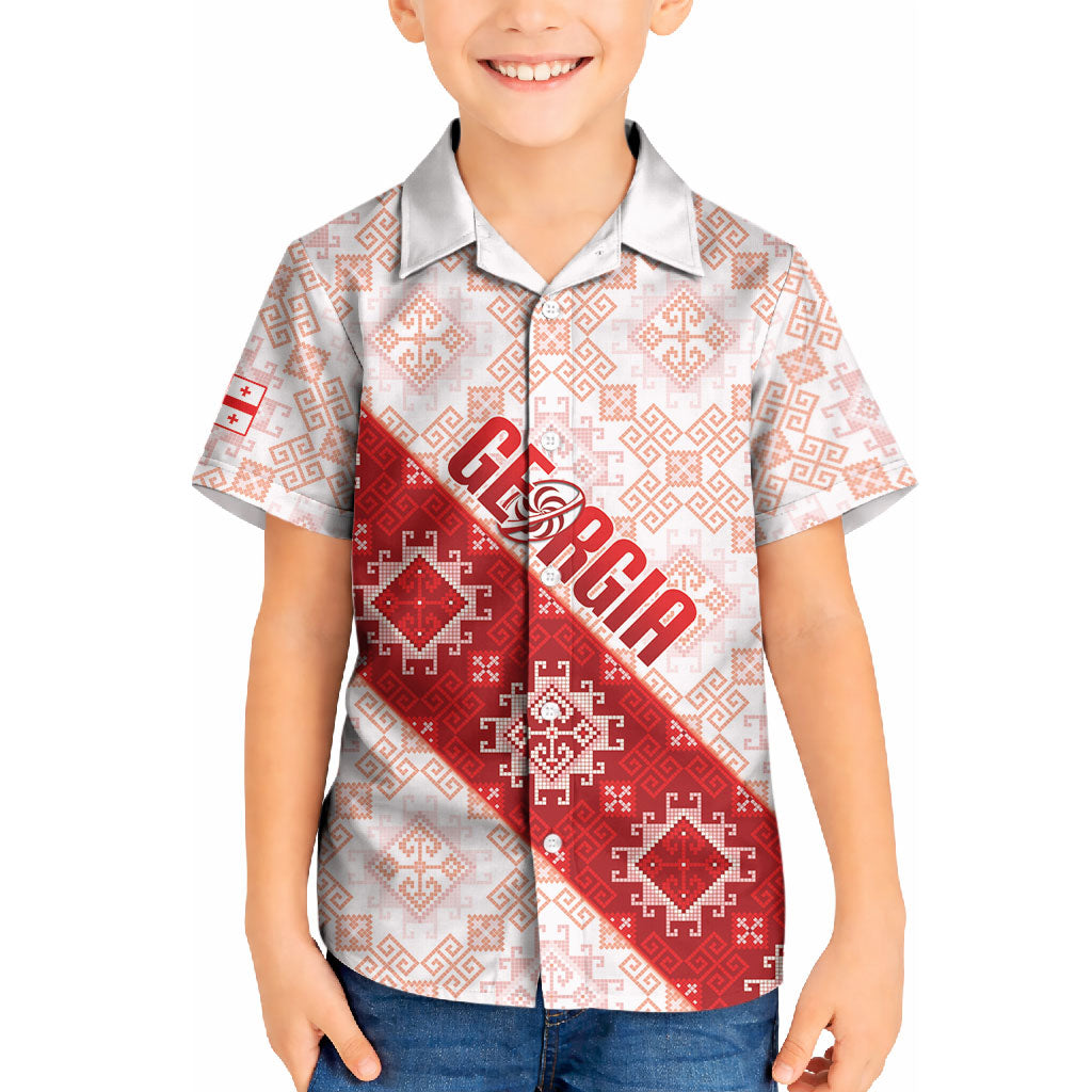 Custom Georgia Rugby 2026 Kid Hawaiian Shirt Georgian Folk Pattern