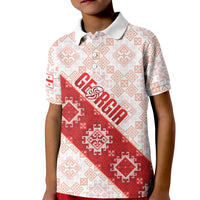 Custom Georgia Rugby 2026 Kid Polo Shirt Georgian Folk Pattern