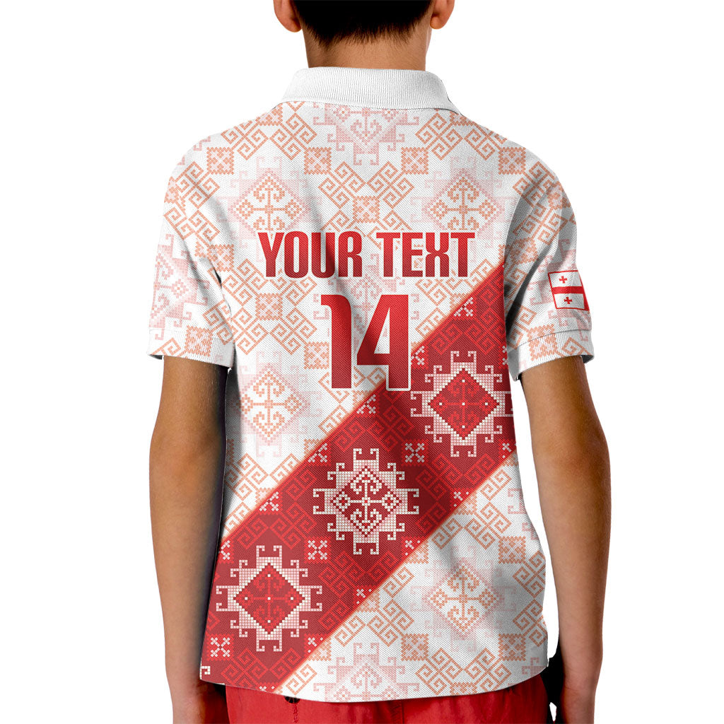 Custom Georgia Rugby 2026 Kid Polo Shirt Georgian Folk Pattern
