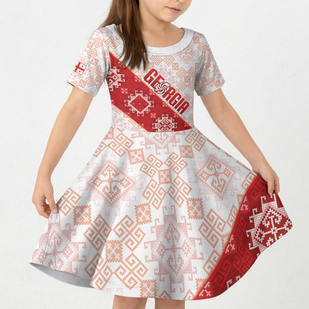 Custom Georgia Rugby 2026 Kid Short Sleeve Dress Georgian Folk Pattern
