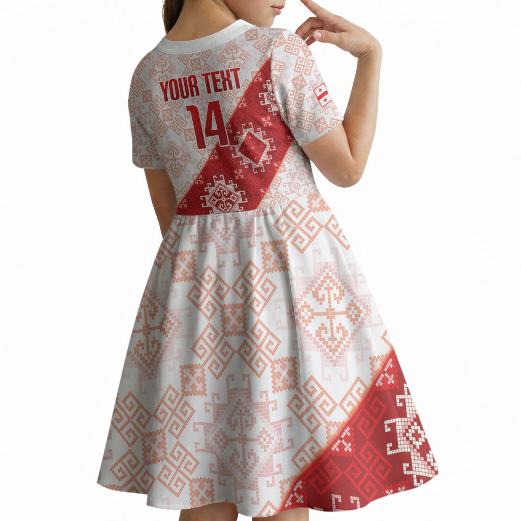 Custom Georgia Rugby 2026 Kid Short Sleeve Dress Georgian Folk Pattern
