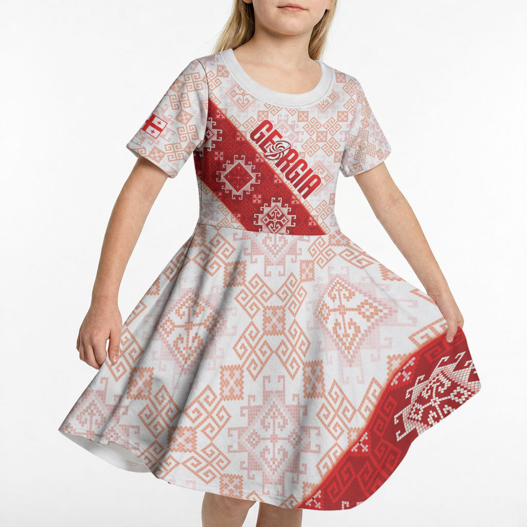 Custom Georgia Rugby 2026 Kid Short Sleeve Dress Georgian Folk Pattern