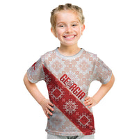 Custom Georgia Rugby 2026 Kid T Shirt Georgian Folk Pattern