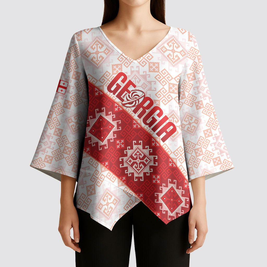 Custom Georgia Rugby 2026 Kimono Sleeve Blouse Georgian Folk Pattern