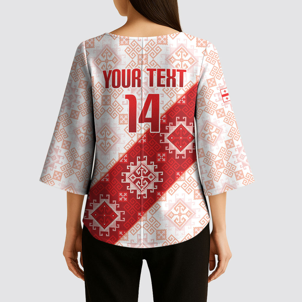 Custom Georgia Rugby 2026 Kimono Sleeve Blouse Georgian Folk Pattern
