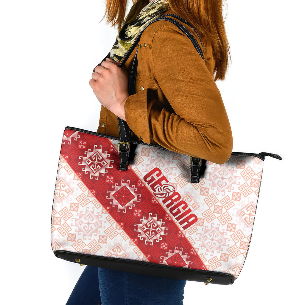 Georgia Rugby 2026 Leather Tote Bag Georgian Folk Pattern