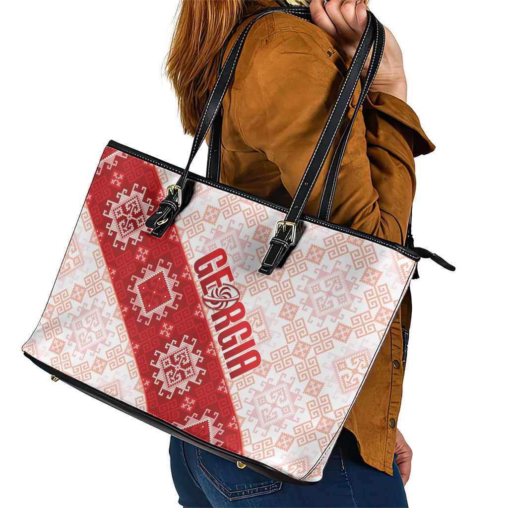 Georgia Rugby 2026 Leather Tote Bag Georgian Folk Pattern