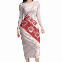 Custom Georgia Rugby 2026 Long Sleeve Bodycon Dress Georgian Folk Pattern