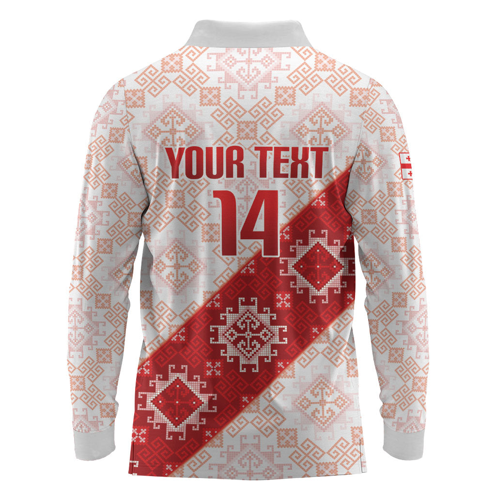 Custom Georgia Rugby 2026 Long Sleeve Polo Shirt Georgian Folk Pattern