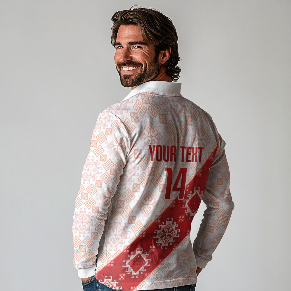 Custom Georgia Rugby 2026 Long Sleeve Polo Shirt Georgian Folk Pattern