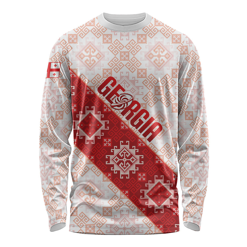 Custom Georgia Rugby 2026 Long Sleeve Shirt Georgian Folk Pattern