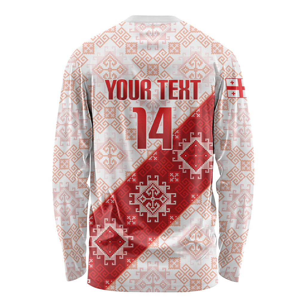 Custom Georgia Rugby 2026 Long Sleeve Shirt Georgian Folk Pattern