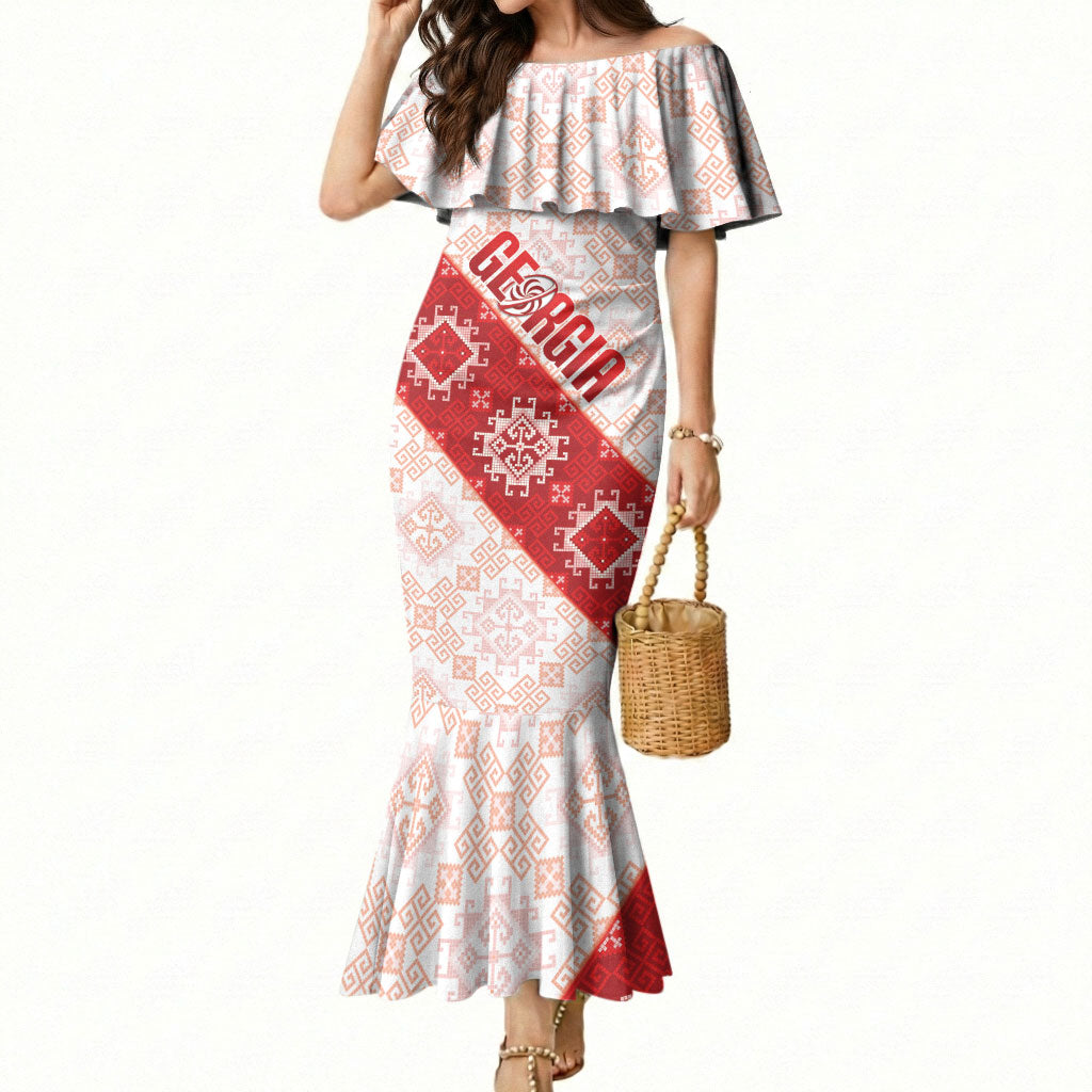 Custom Georgia Rugby 2026 Mermaid Dress Georgian Folk Pattern