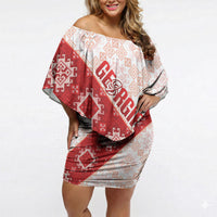 Custom Georgia Rugby 2026 Off Shoulder Short Dress Georgian Folk Pattern
