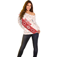 Custom Georgia Rugby 2026 Off Shoulder Sweater Georgian Folk Pattern