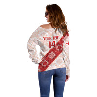 Custom Georgia Rugby 2026 Off Shoulder Sweater Georgian Folk Pattern