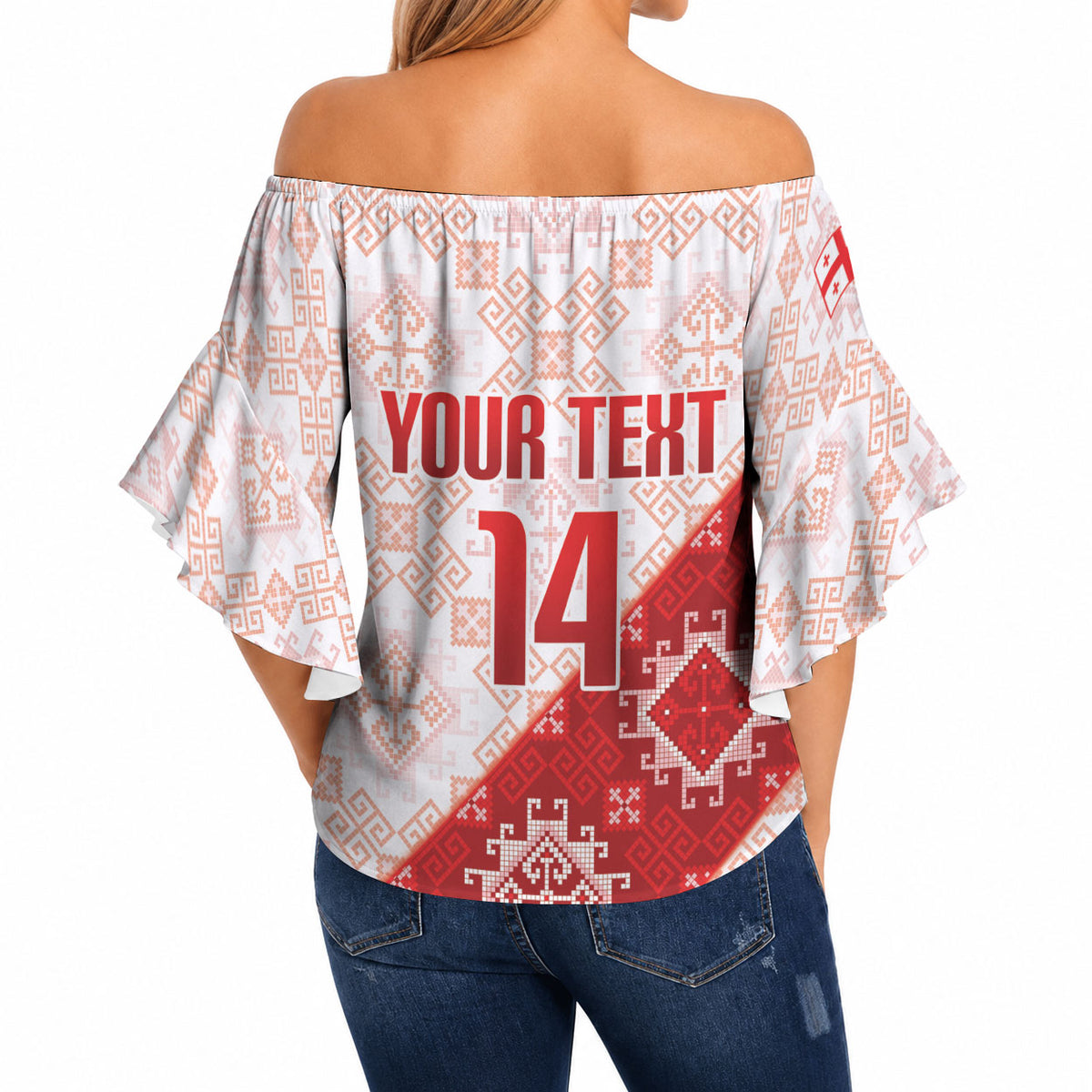 Custom Georgia Rugby 2026 Off Shoulder Wrap Waist Top Georgian Folk Pattern