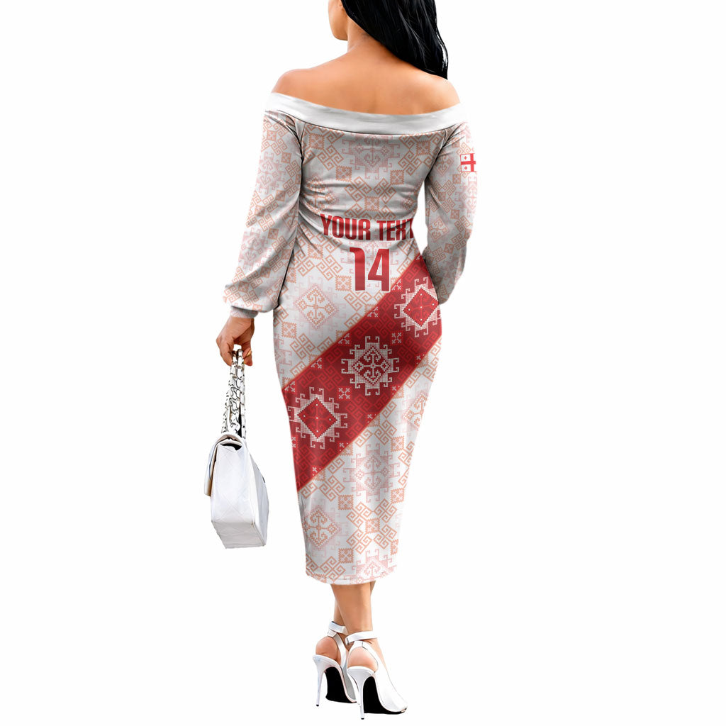 Custom Georgia Rugby 2026 Off The Shoulder Long Sleeve Dress Georgian Folk Pattern