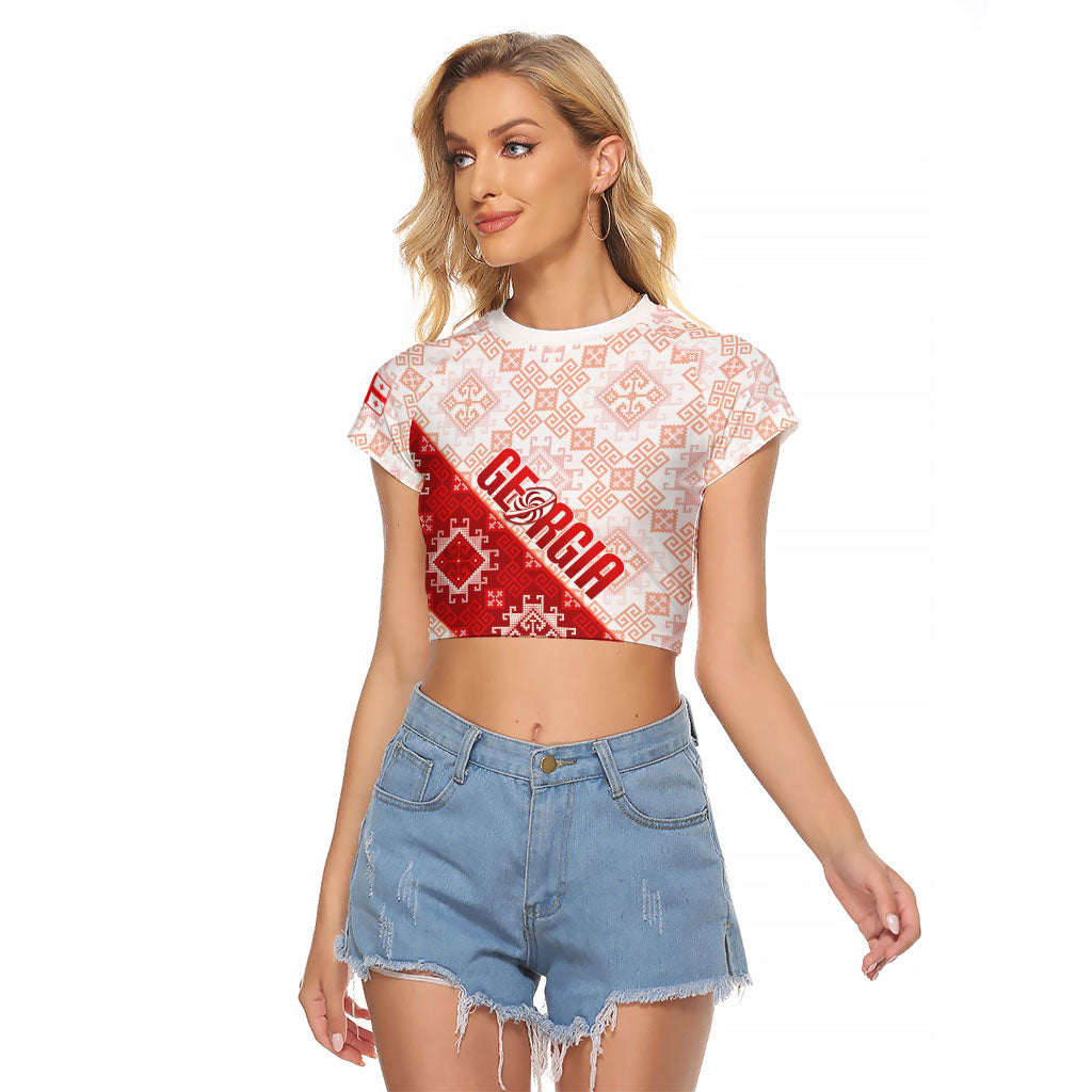 Custom Georgia Rugby 2026 Raglan Cropped T Shirt Georgian Folk Pattern