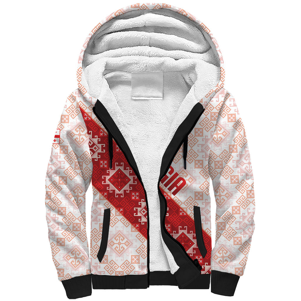 Custom Georgia Rugby 2026 Sherpa Hoodie Georgian Folk Pattern