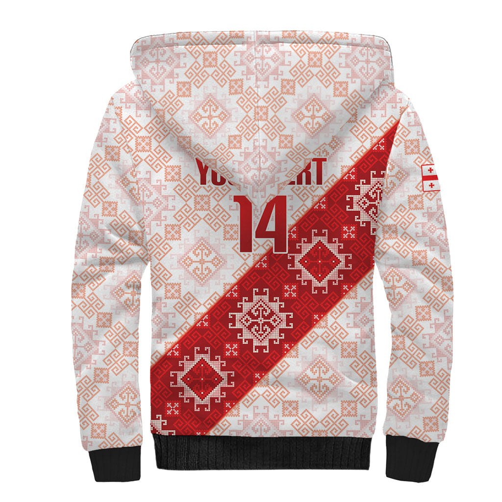 Custom Georgia Rugby 2026 Sherpa Hoodie Georgian Folk Pattern
