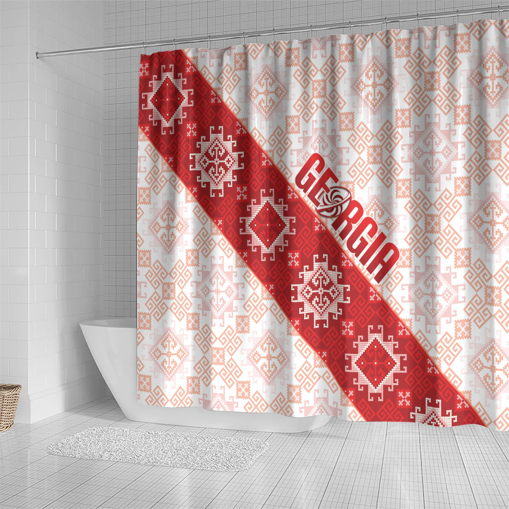 Georgia Rugby 2026 Shower Curtain Georgian Folk Pattern