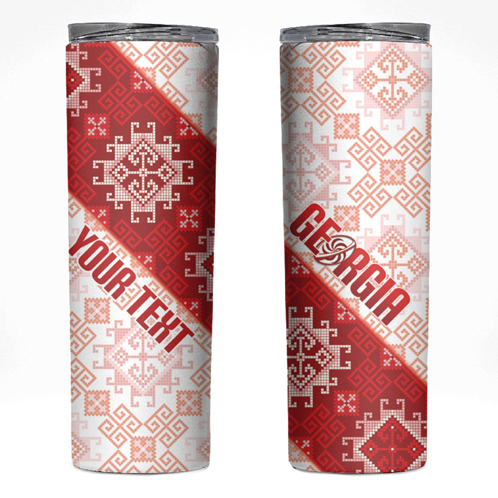Custom Georgia Rugby 2026 Skinny Tumbler Georgian Folk Pattern