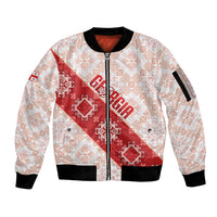 Custom Georgia Rugby 2026 Sleeve Zip Bomber Jacket Georgian Folk Pattern