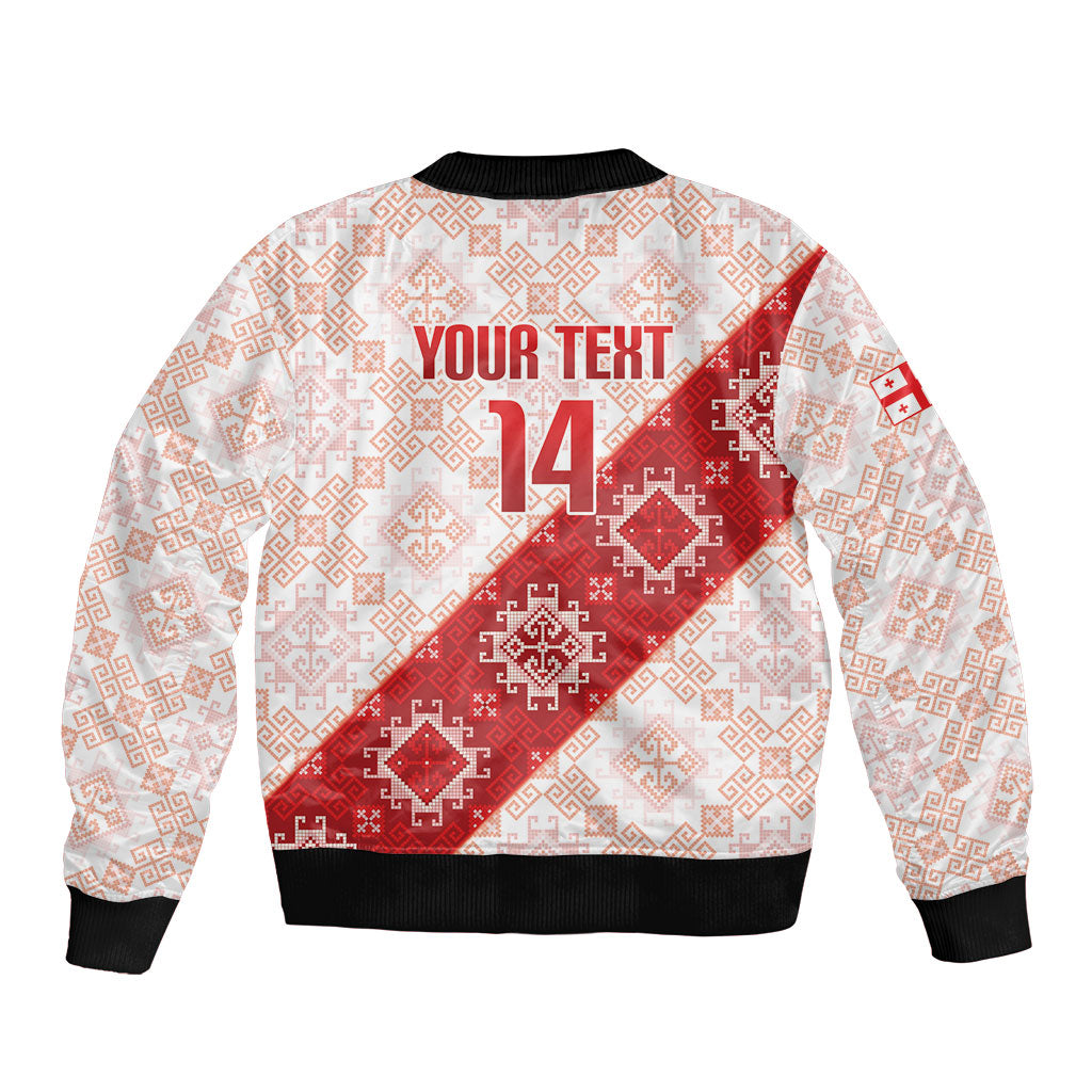 Custom Georgia Rugby 2026 Sleeve Zip Bomber Jacket Georgian Folk Pattern