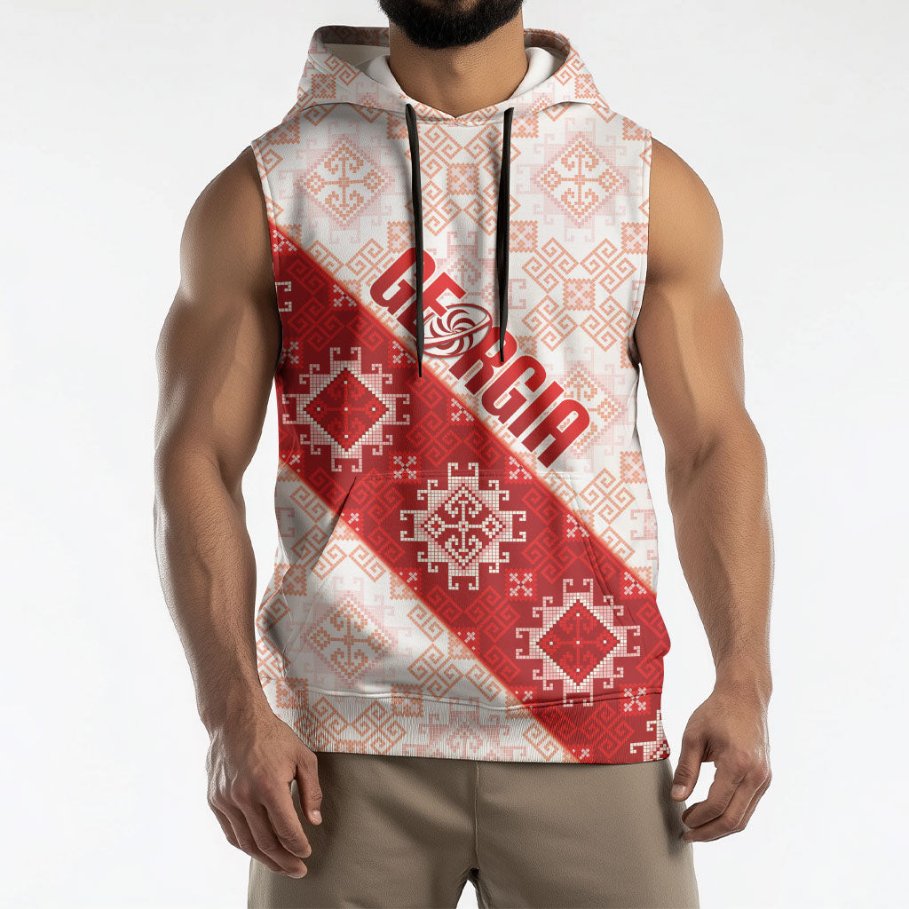 Custom Georgia Rugby 2026 Sleeveless Hoodie Georgian Folk Pattern