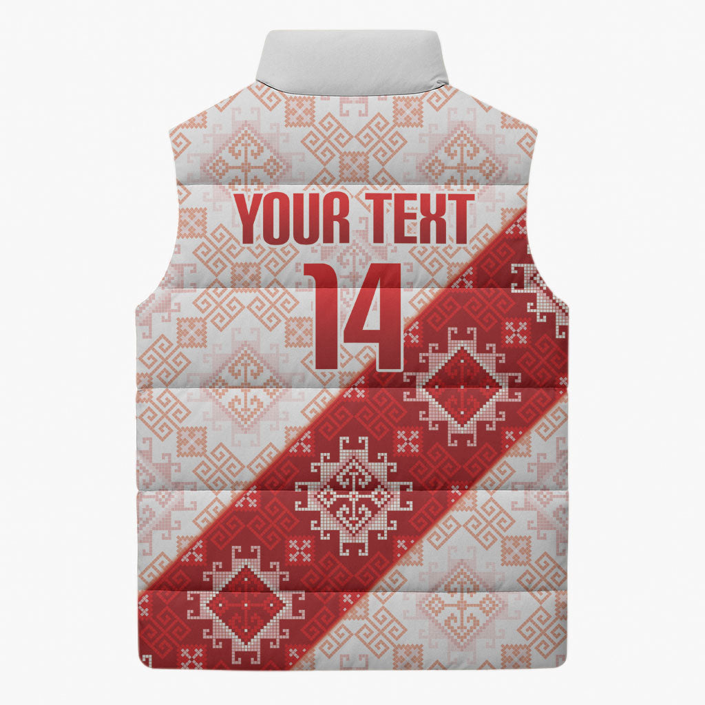 Custom Georgia Rugby 2026 Sleeveless Puffer Jacket Georgian Folk Pattern