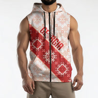 Custom Georgia Rugby 2026 Sleeveless Zip Hoodie Georgian Folk Pattern