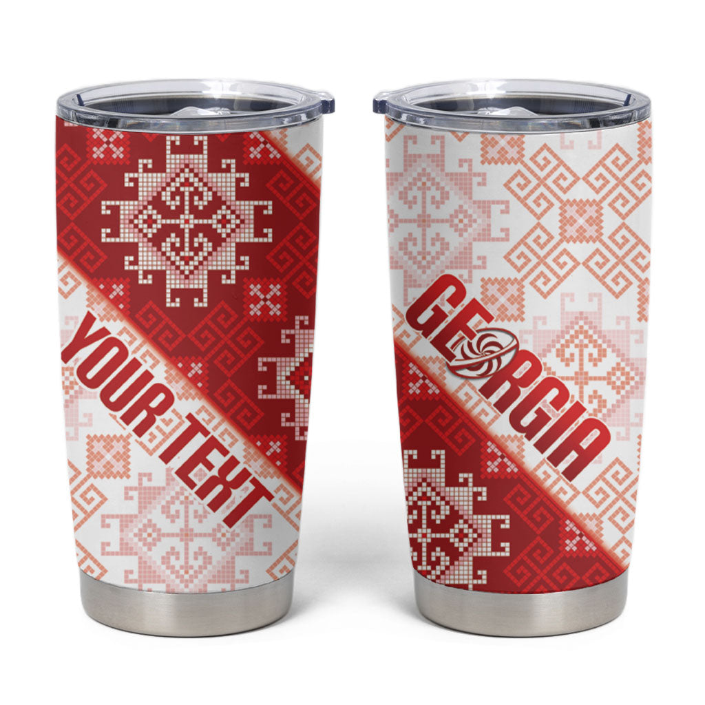 Custom Georgia Rugby 2026 Tumbler Cup Georgian Folk Pattern
