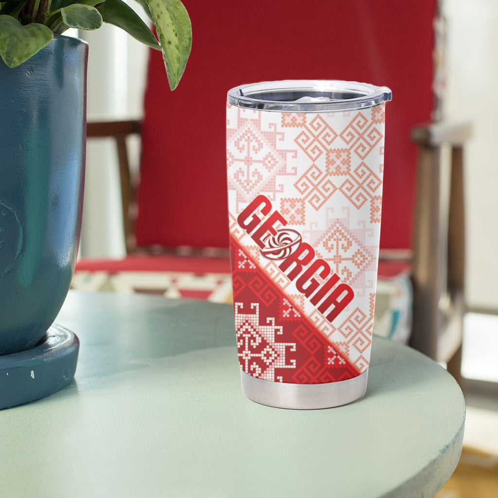 Custom Georgia Rugby 2026 Tumbler Cup Georgian Folk Pattern