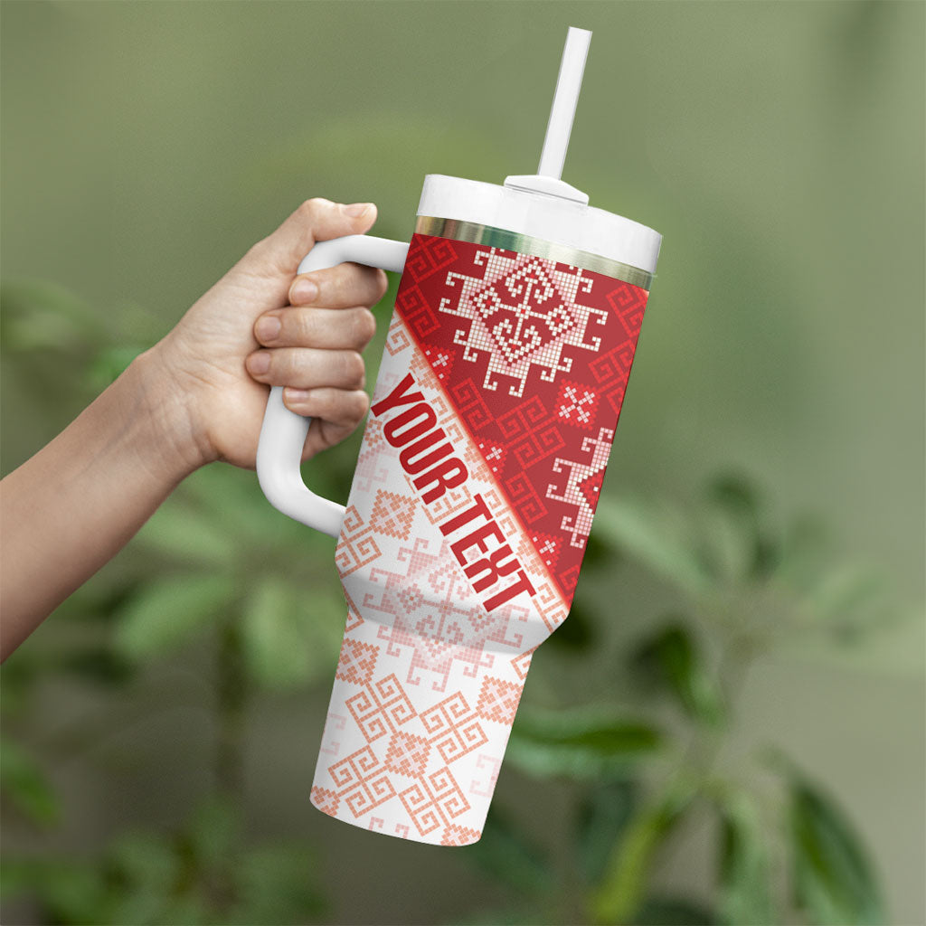 Custom Georgia Rugby 2026 Tumbler With Handle Georgian Folk Pattern
