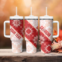 Custom Georgia Rugby 2026 Tumbler With Handle Georgian Folk Pattern